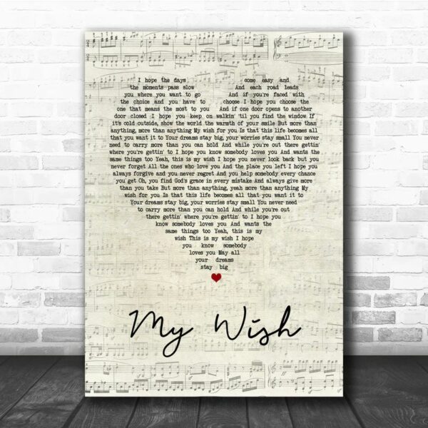 Rascal Flatts My Wish Script Heart Song Lyric Quote Poster Canvas