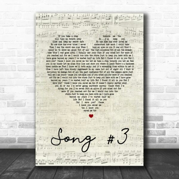 Stone Sour Song 3 Script Heart Song Lyric Quote Poster Canvas