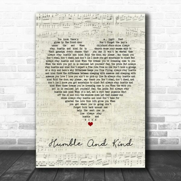 Tim McGraw Humble And Kind Script Heart Song Lyric Poster Canvas