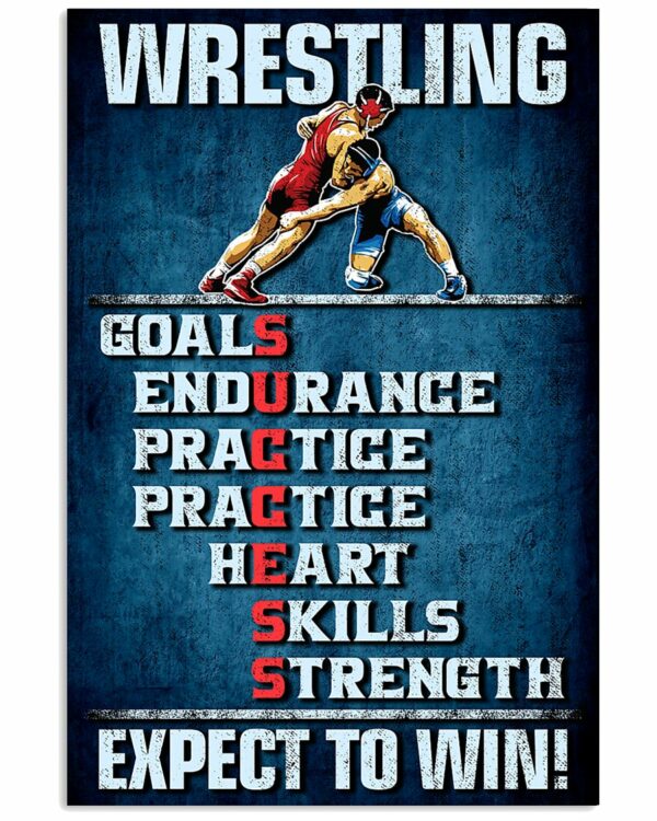 Wrestling Goals Skills Strength Expect To Win Vintage Poster, Canvas