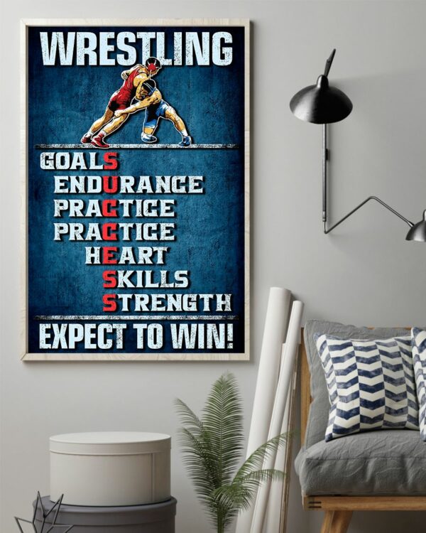 Wrestling Goals Skills Strength Expect To Win Vintage Poster, Canvas