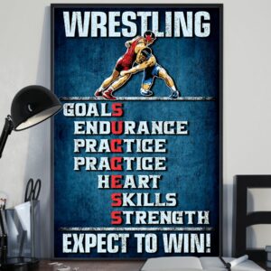 Wrestling Goals Skills Strength Expect To Win Vintage Poster Canvas 3