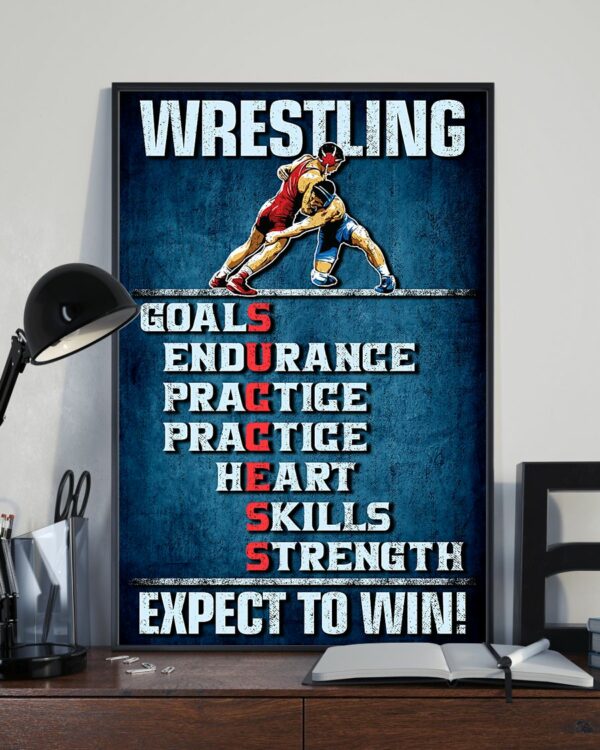 Wrestling Goals Skills Strength Expect To Win Vintage Poster, Canvas