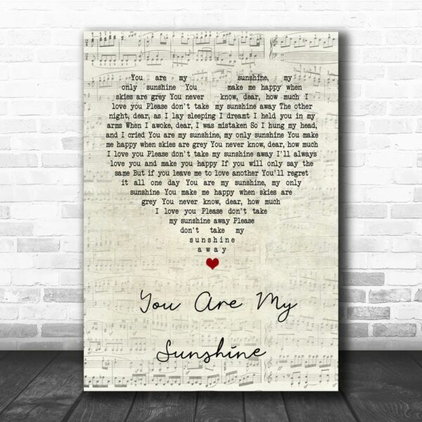 You Are My Sunshine Script Heart Song Quote Poster Canvas