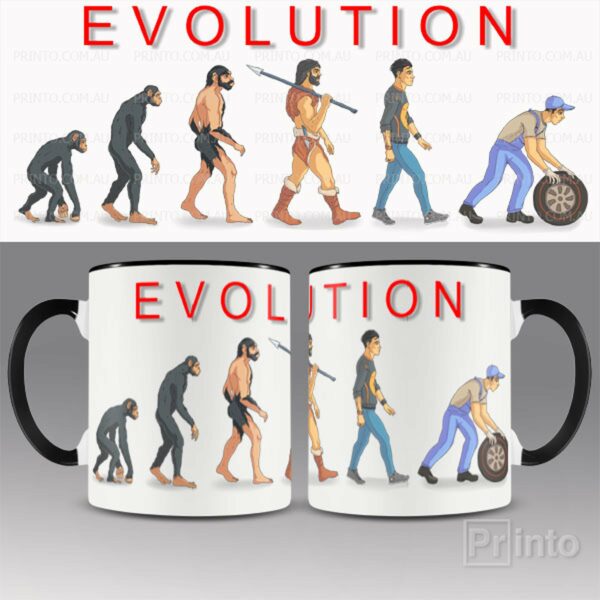 Evolution of car mechanic mug