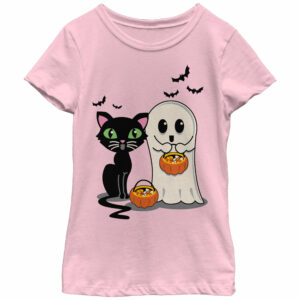 Girl’s Lost Gods Halloween Cat and Ghost Trick or Treat T-Shirt