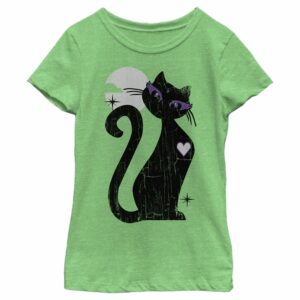 Girl’s Lost Gods Halloween Full Moon Cat Heart T-Shirt