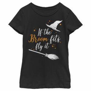 Girl’s Lost Gods Halloween If the Broom Fits Fly It T-Shirt