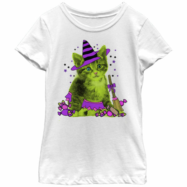 Girl’s Lost Gods Halloween Kitten Witch and Candy T-Shirt