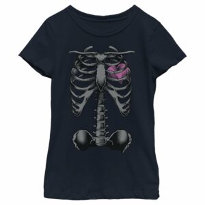 Girl’s Lost Gods Halloween Skeleton Rib Cage Heart T-Shirt