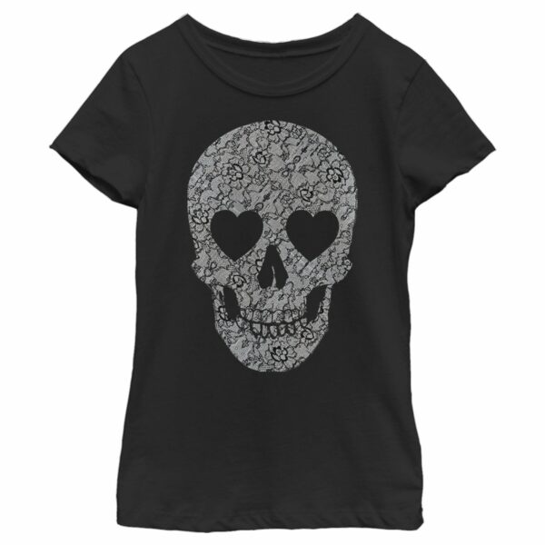 Girl’s Lost Gods Lace Print Heart Skull T-Shirt