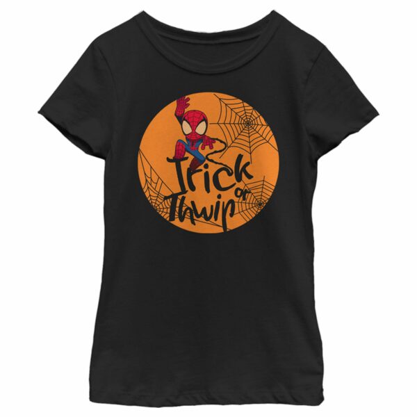 Girl’s Marvel Halloween Spider-Man Trick Or Thwip Spiderwebs T-Shirt