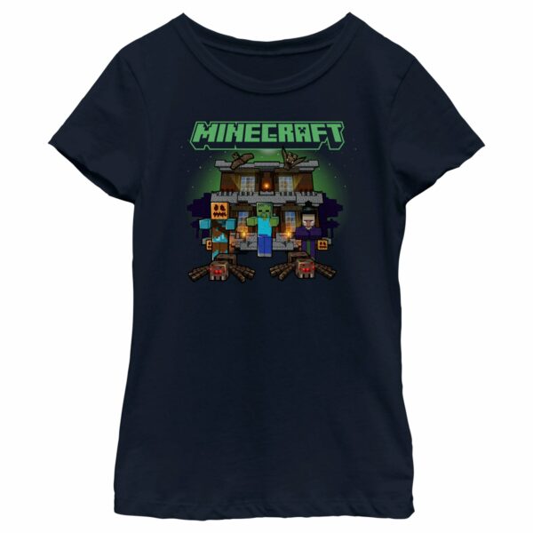 Girl’s Minecraft Halloween Creeper Haunted House T-Shirt