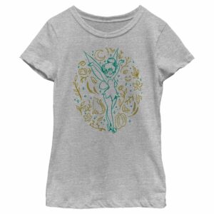 Girl’s Peter Pan Halloween Tinkerbell Line Art Green T-Shirt