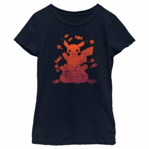 Girl’s Pokemon Halloween Pikachu Bag of Candy T-Shirt