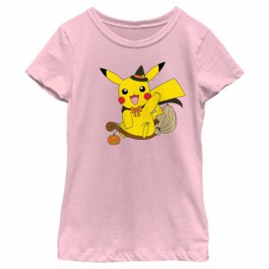 Girl’s Pokemon Halloween Pikachu Witch Costume T-Shirt