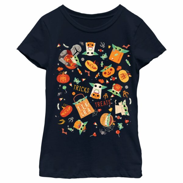 Girl’s Star Wars The Mandalorian Halloween Candy Collage T-Shirt