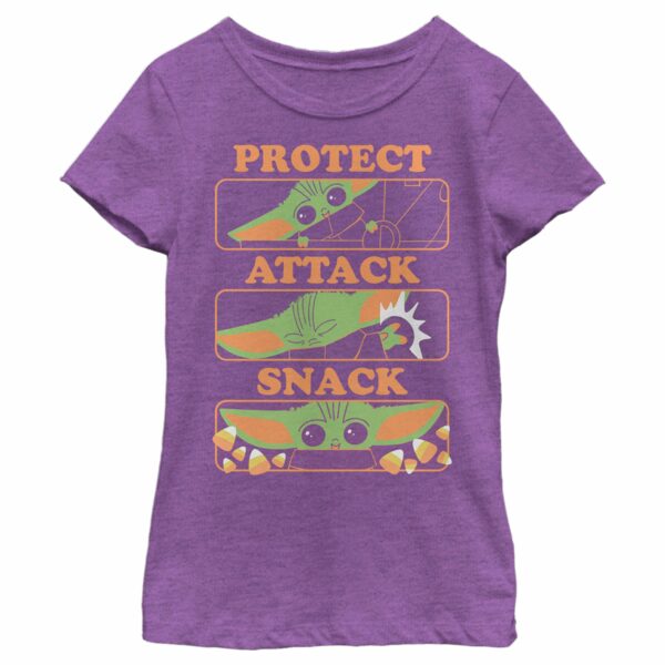 Girl’s Star Wars The Mandalorian Halloween Grogu Protect Attack Snack T-Shirt