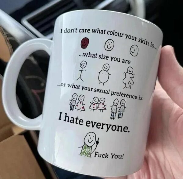 I dont care what colour your skin is I hate everyone mug