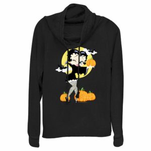 Junior’s Betty Boop Halloween Pumpkins Cowl Neck Sweatshirt