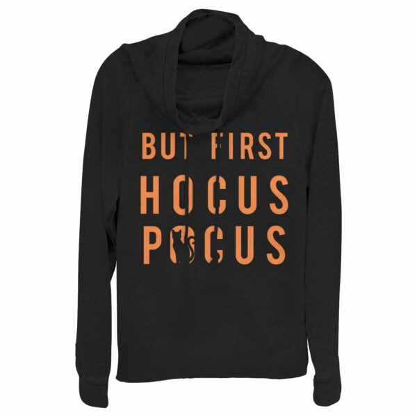 Junior’s CHIN UP Halloween Cat Hocus Pocus Cowl Neck Sweatshirt