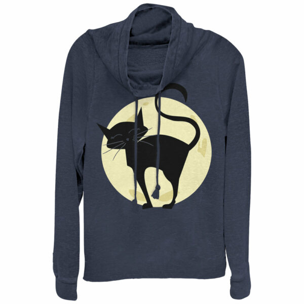 Junior’s CHIN UP Halloween Cute Cat in Moon Cowl Neck Sweatshirt