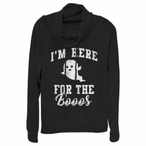 Junior’s CHIN UP Halloween Ghost Here for Boos Cowl Neck Sweatshirt