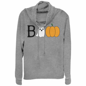 Junior’s CHIN UP Halloween Ghost and Pumpkin Boo Cowl Neck Sweatshirt