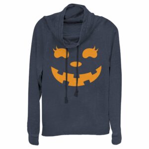 Junior’s CHIN UP Halloween Jack o’ Lantern Face Cowl Neck Sweatshirt