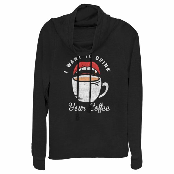 Junior’s CHIN UP Halloween Want Your Coffee Cowl Neck Sweatshirt