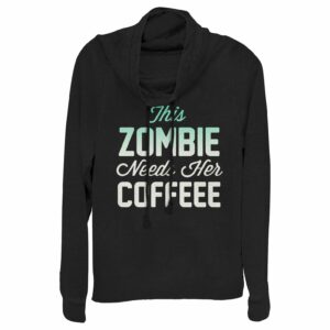 Junior’s CHIN UP Halloween Zombie Needs Coffee Cowl Neck Sweatshirt