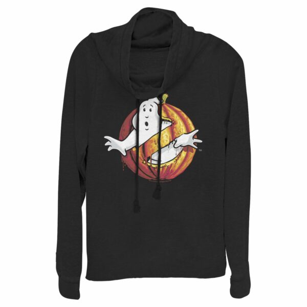 Junior’s Ghostbusters Halloween Pumpkin Logo Cowl Neck Sweatshirt