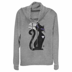 Junior’s Lost Gods Halloween Full Moon Black Cat Heart Cowl Neck Sweatshirt