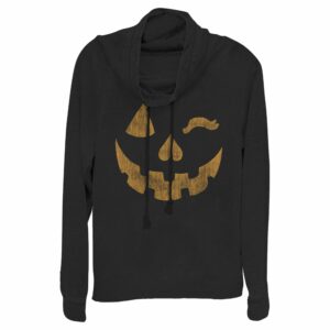 Junior’s Lost Gods Halloween Jack-o’-Lantern Wink Cowl Neck Sweatshirt