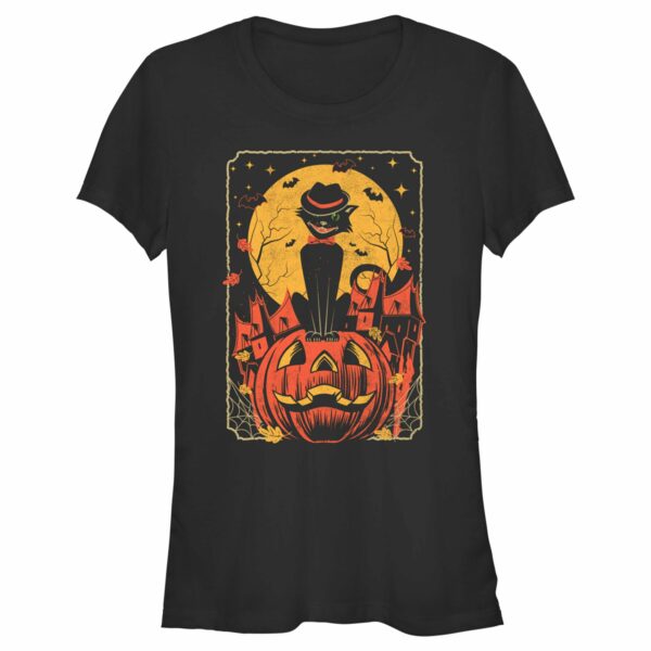 Junior’s Lost Gods Halloween Retro Cat Scene T-Shirt