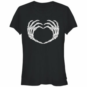 Junior’s Lost Gods Halloween Skeleton Heart Hands T-Shirt