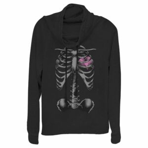 Junior’s Lost Gods Halloween Skeleton Rib Cage Heart Cowl Neck Sweatshirt