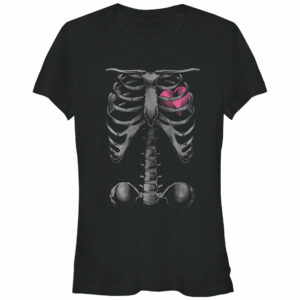 Junior’s Lost Gods Halloween Skeleton Rib Cage Heart T-Shirt