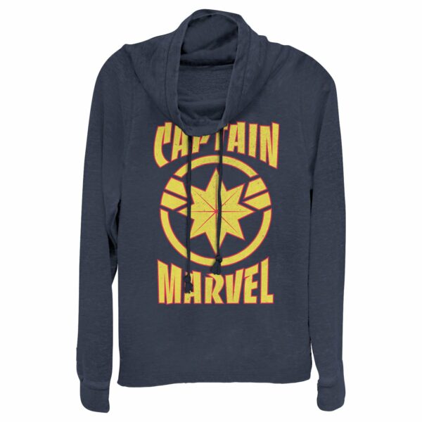 Junior’s Marvel Captain Marvel Star Symbol Shield Cowl Neck Sweatshirt