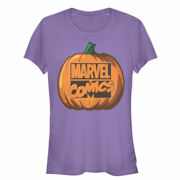 Junior’s Marvel Halloween Classic Logo Pumpkin T-Shirt