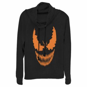 Junior’s Marvel Halloween Venom Scary Face Costume Cowl Neck Sweatshirt