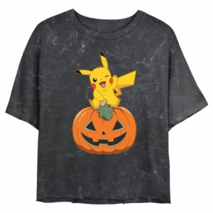 Junior’s Pokemon Halloween Jack-O’-Lantern Winking Pikachu T-Shirt