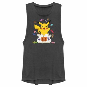 Junior’s Pokemon Halloween Pikachu Candy Bag Festival Muscle Tee