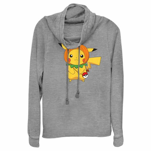 Junior’s Pokemon Halloween Pumpkin Pikachu Cowl Neck Sweatshirt