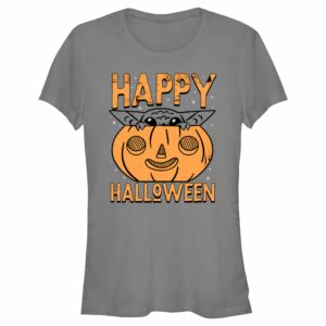 Junior’s Star Wars The Mandalorian Halloween Grogu Pumpkin Peek T-Shirt