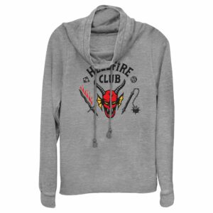 Junior’s Stranger Things Welcome to the Hellfire Club Cowl Neck Sweatshirt