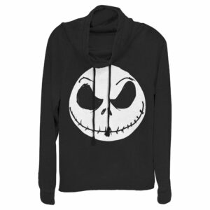 Junior’s The Nightmare Before Christmas Halloween Jack Skellington Big Face Cowl Neck Sweatshirt