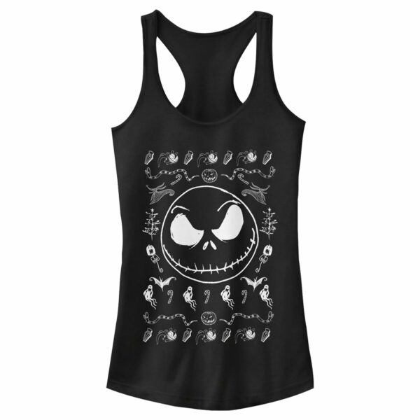 Junior’s The Nightmare Before Christmas Halloween Jack Skellington Sweater Print Racerback Tank Top