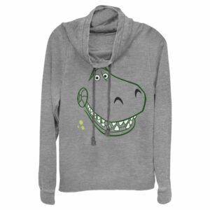 Junior’s Toy Story Grinning Rex Face Cowl Neck Sweatshirt