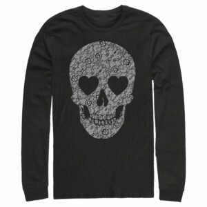 Men’s Lost Gods Lace Print Heart Skull Long Sleeve Shirt